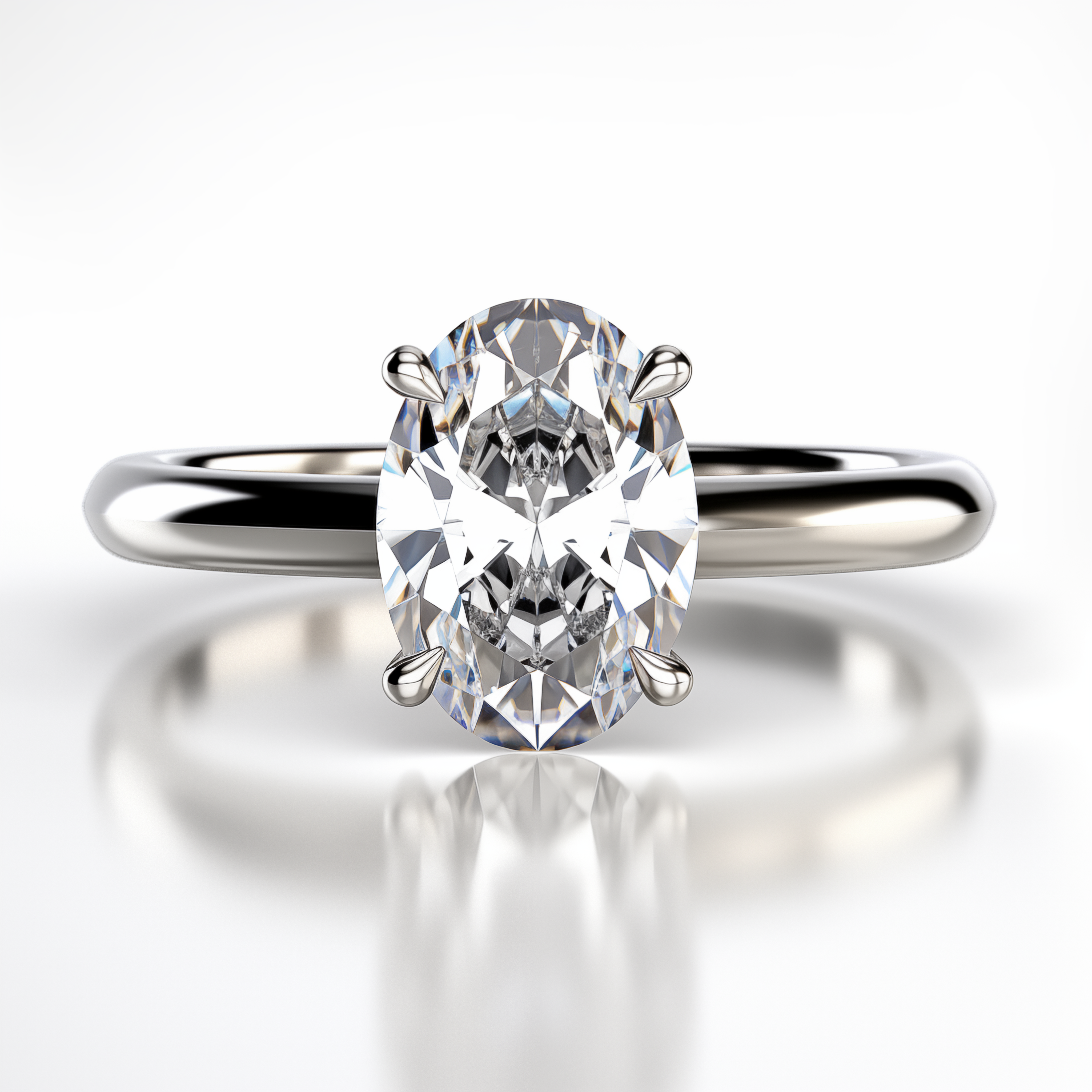 Oval Diamond Solitaire ring in white gold