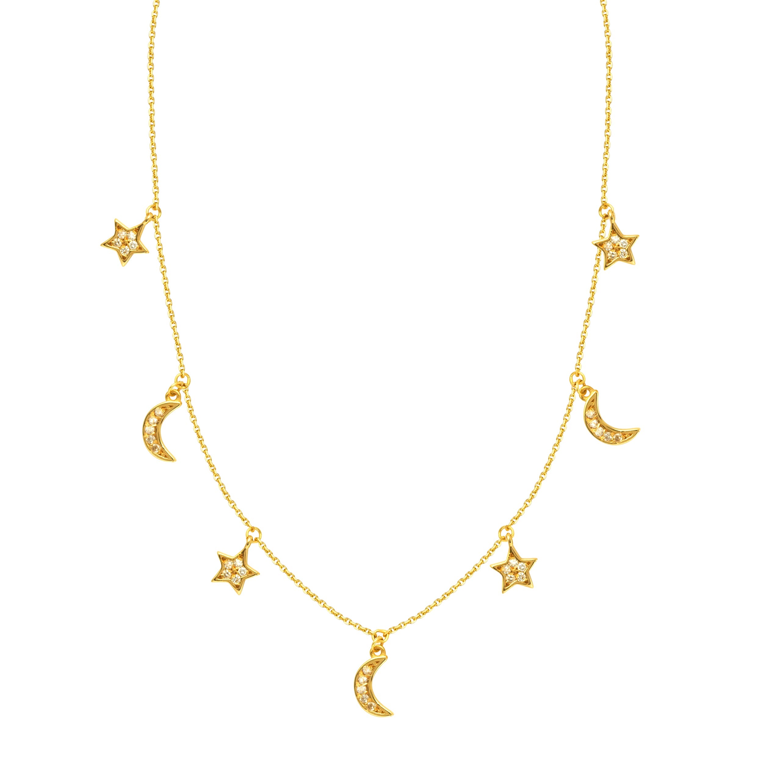 Diamond and Star Half Moon Necklace