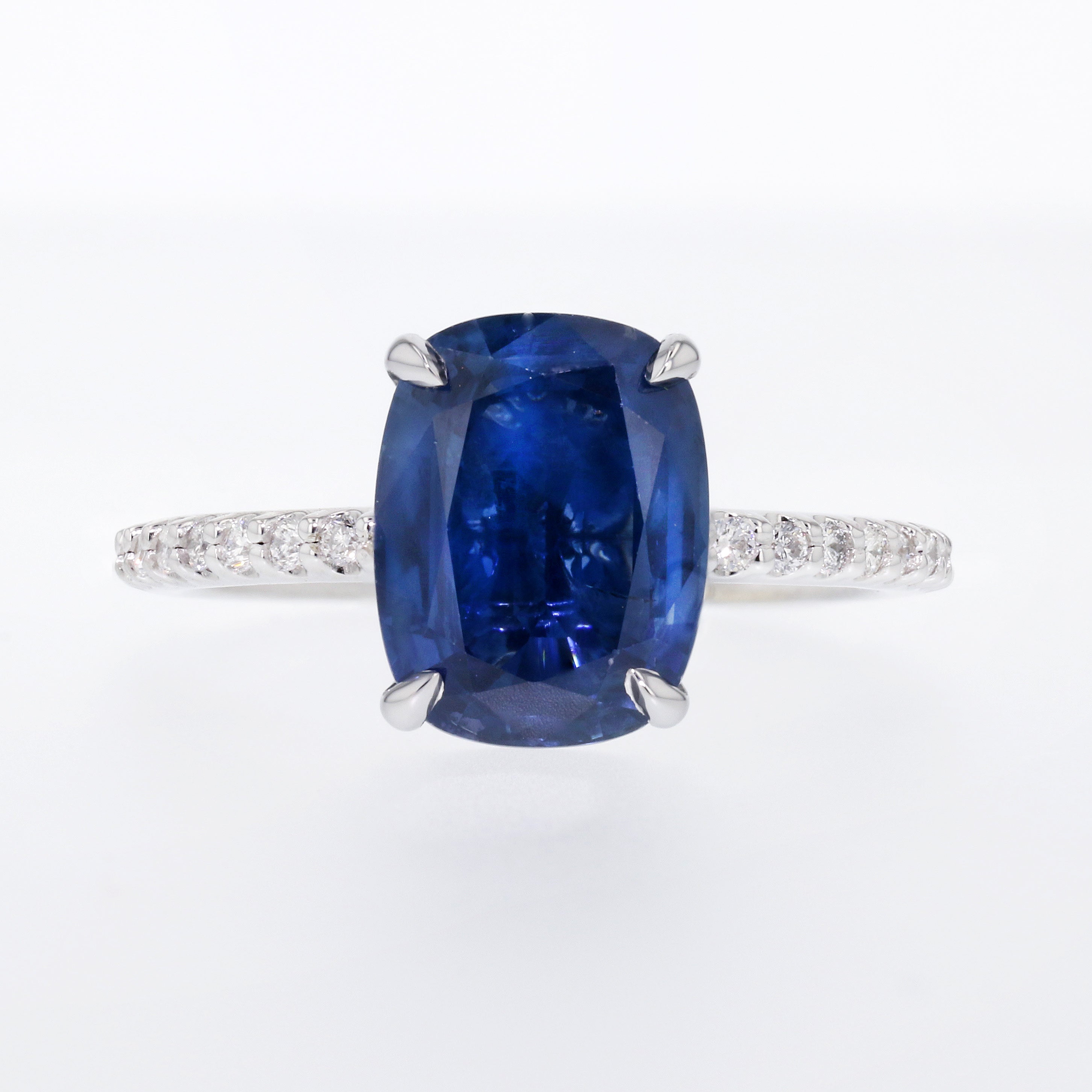 Blue Sapphire Cushion Shape Engagement Ring