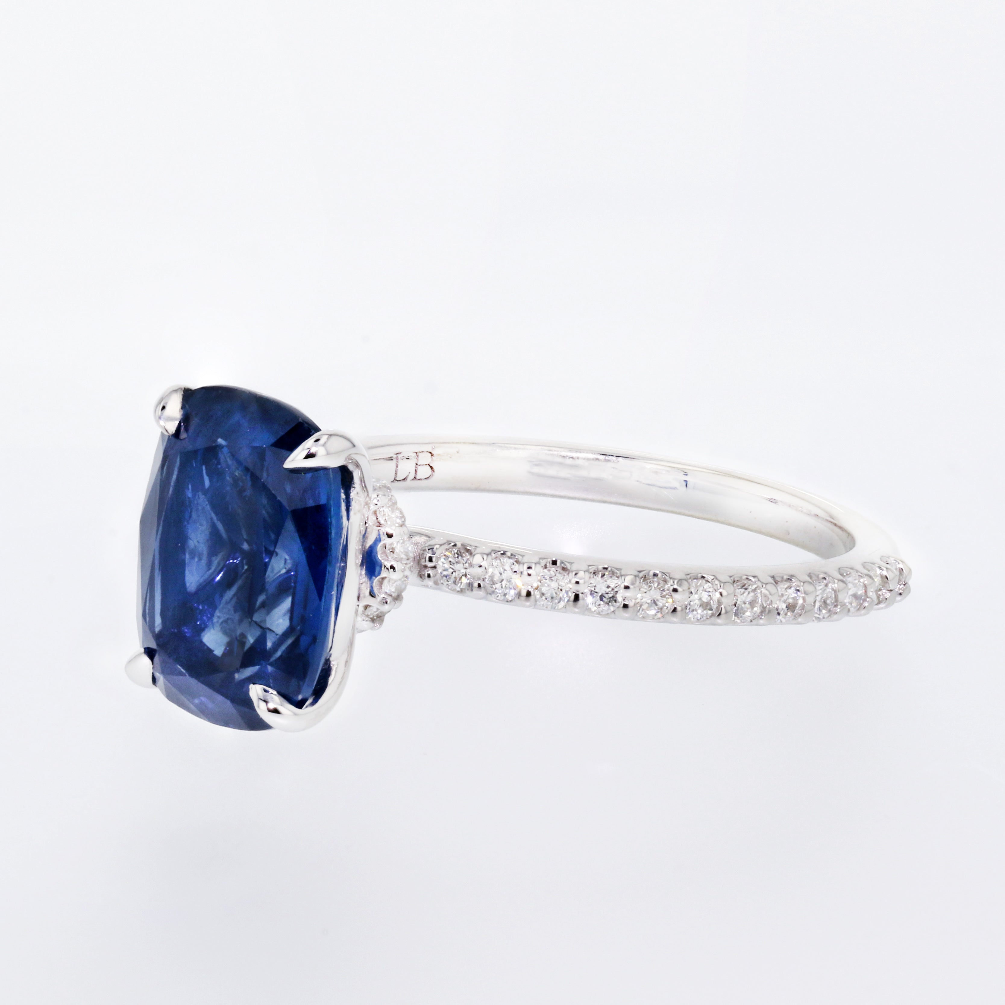 Blue Sapphire Cushion Shape Engagement Ring