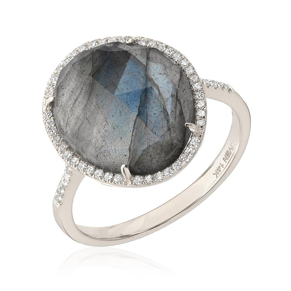 Rose Cut Labradorite & Diamond Ring
